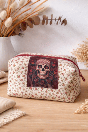 trousse de toilette skull avec rose