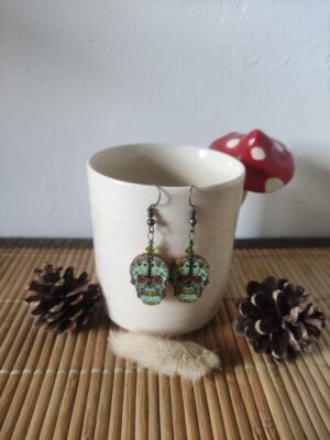 Boucles d’oreilles skull vert