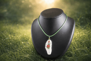 Collier en vaisselle ancienne fleur rouge