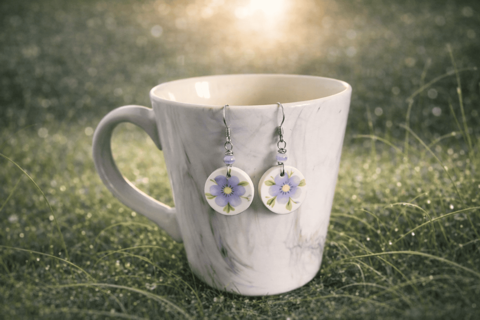 boucles d'oreilles fleur violette