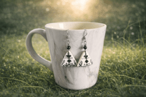 boucles d&rsquo;oreilles en vaisselle ancienne triangle noir