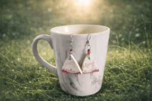 boucles d&rsquo;oreilles en vaisselle ancienne triangle rose